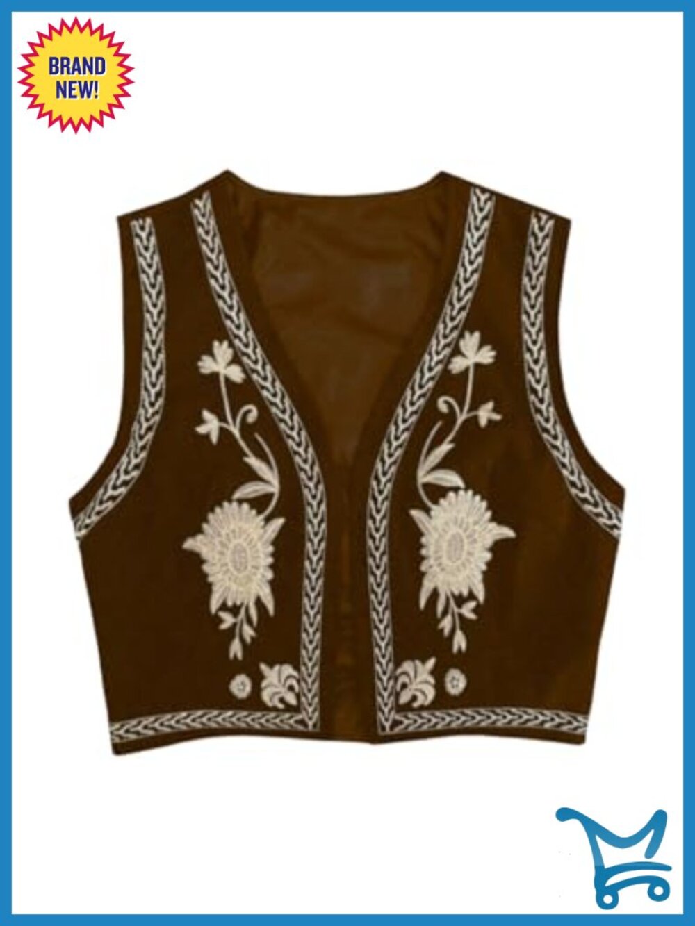 Embroidered Boho Linen Vest Open Front Sleeveless Waistcoat
